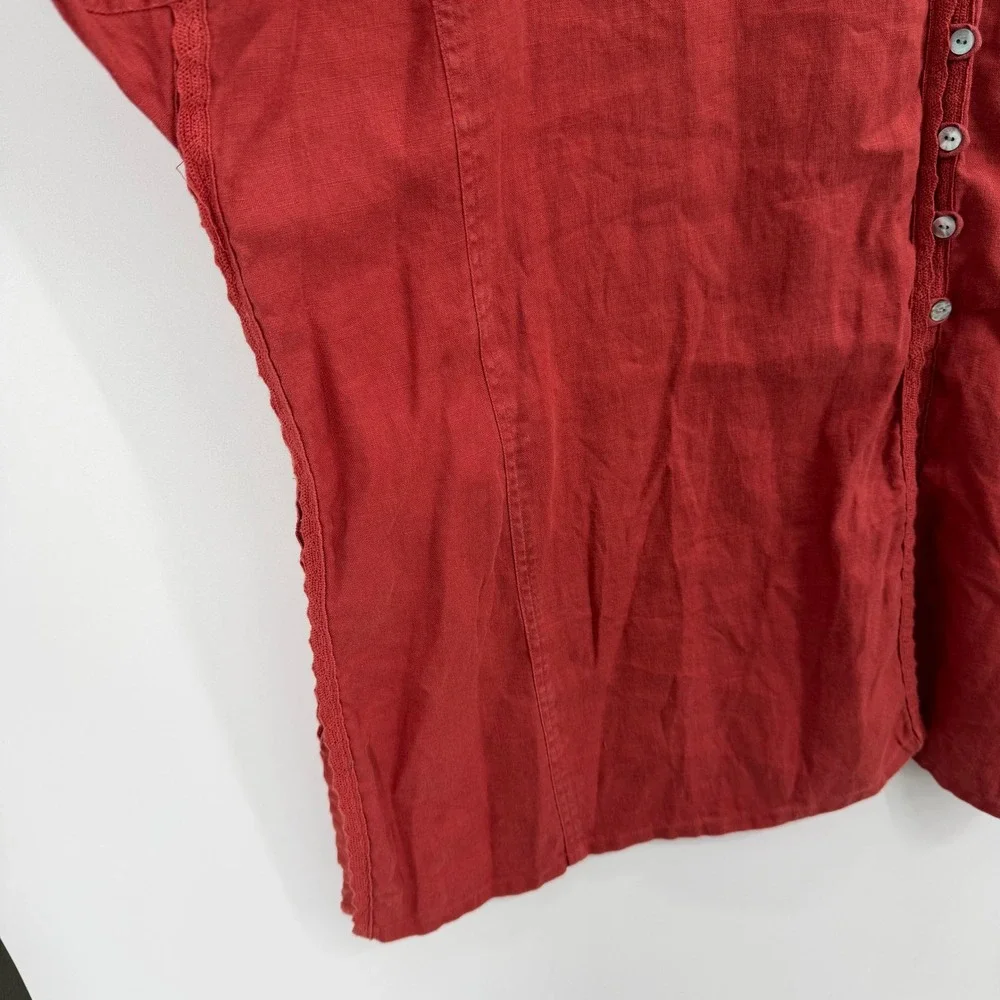 J. Jill Red Linen Blend Crochet Trim Tunic Top Size 3X Button V-Neck Lagenlook - Picture 2 of 9